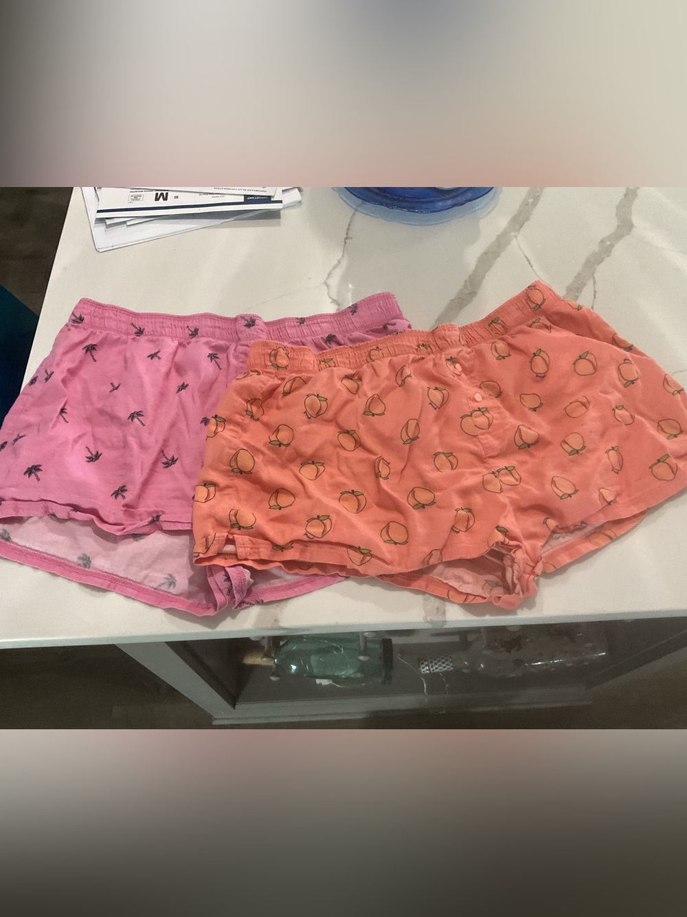 PINK Victoria's Secret Peach-Print Coral Orange and Pink Lounge Shorts